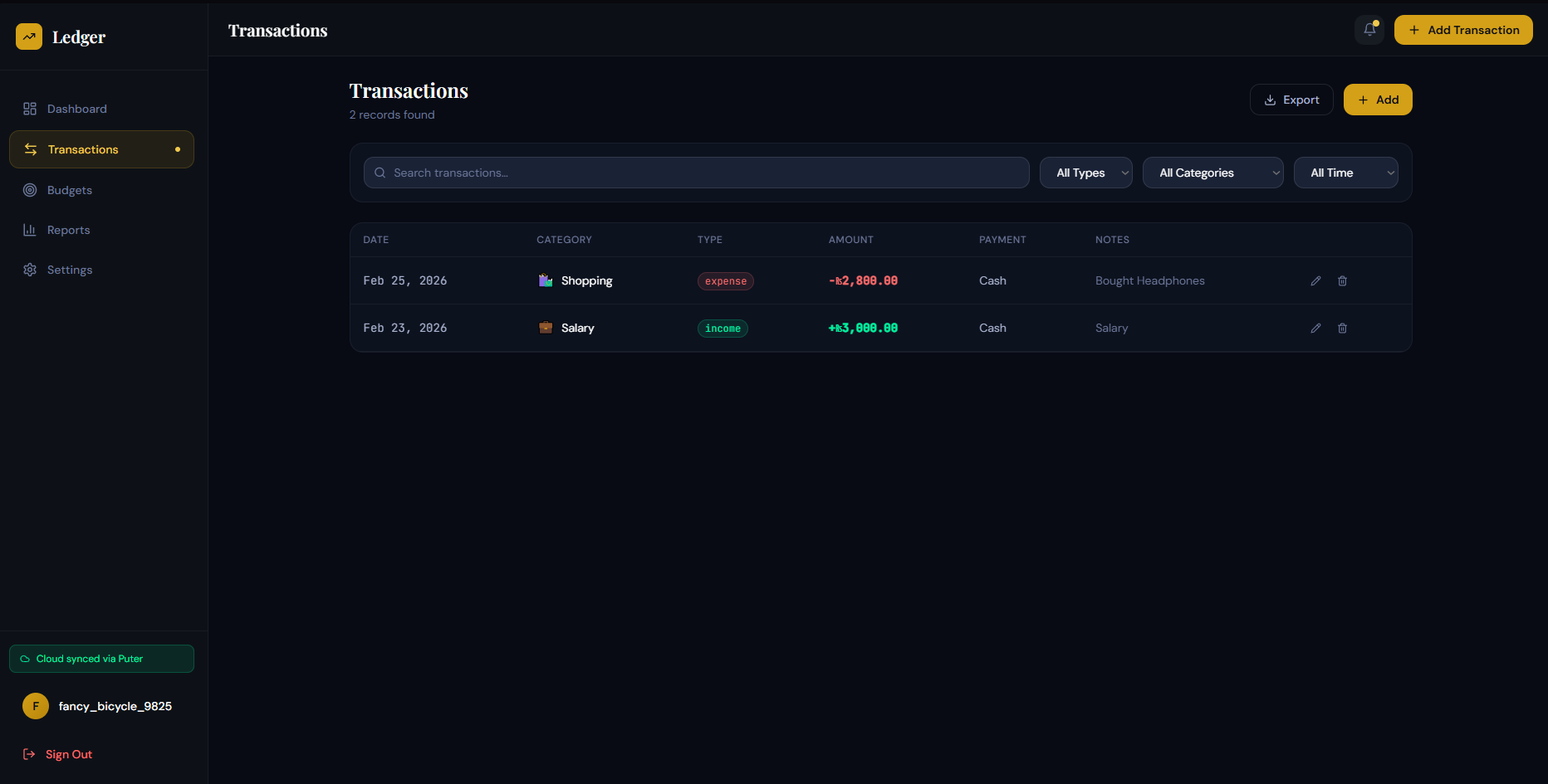 Ledger screenshot 2